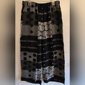 Shannon Passero Cotton Black Gray Geometric Print Wide Leg Pants Large